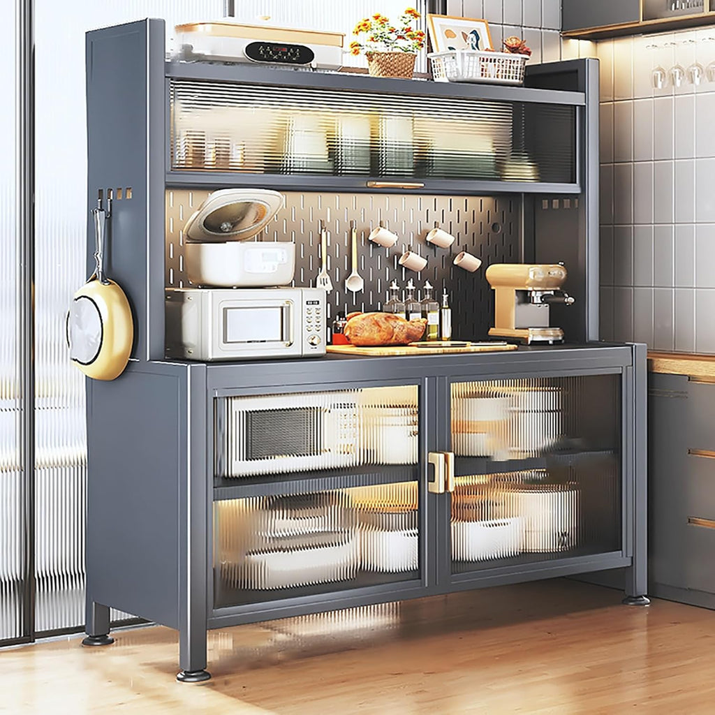 Kitchen Cabinet Storage, Bakers Rack with Power Outlets, 5-Tier Kitchen Storage Shelf, Large Kitchen Storage Shelves with Wheels, for Garage Pantry Kitchen Home (Color : Black, Size : 60cm/23.6in)