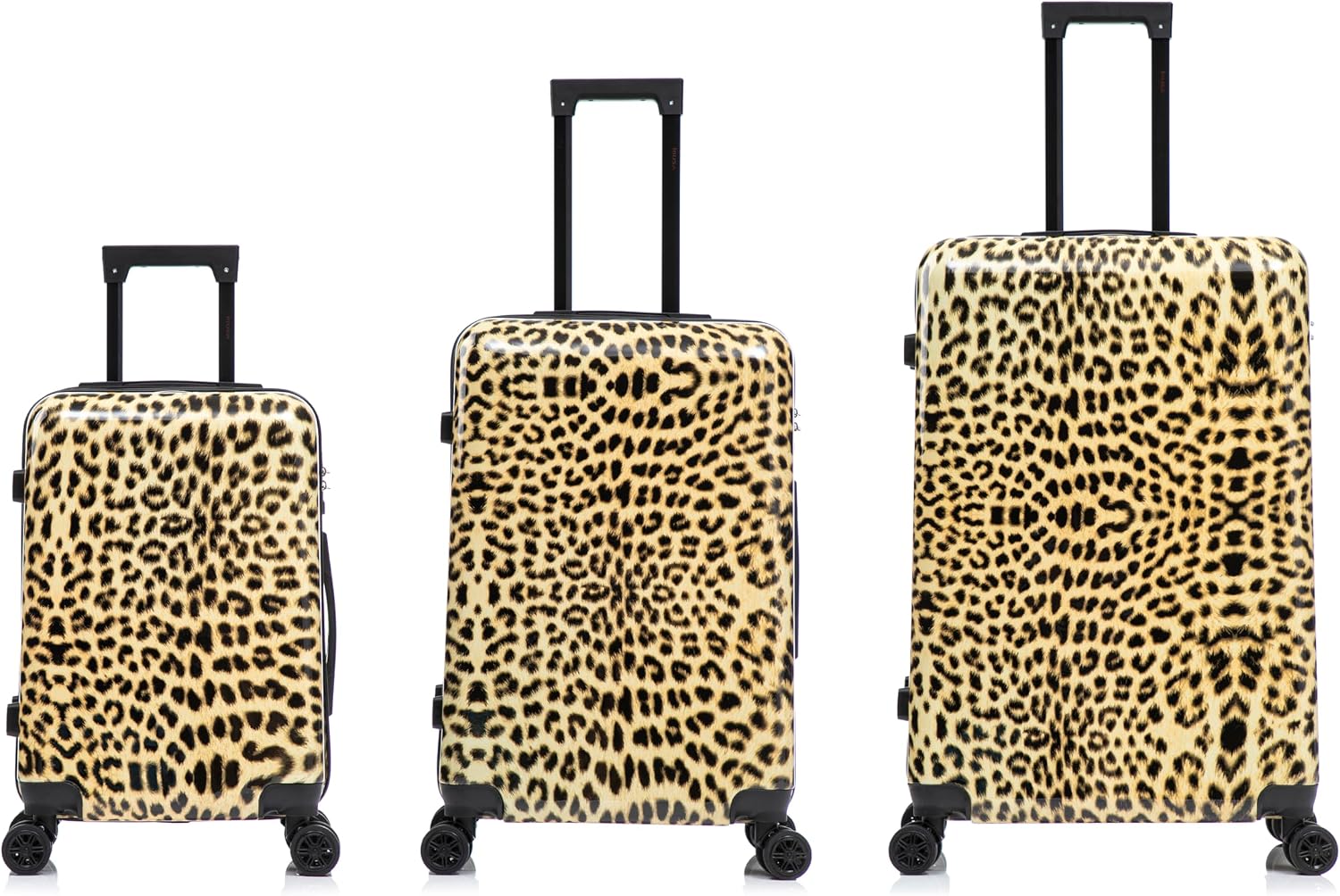 InUSA Cheetah Print Luggage with Spinner Wheels | Durable Lightweight Hardside Suitcase | Travel Bag with Handle and Trolley | (20in, 24in, 28in) 3 Piece Set