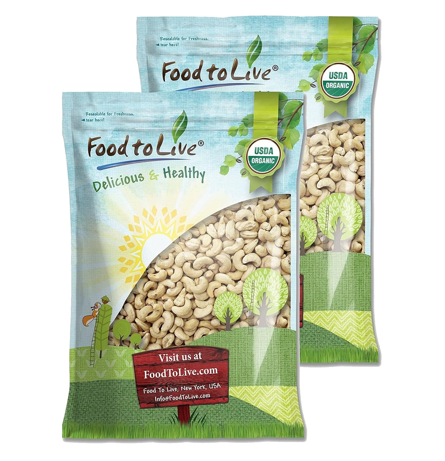Food to Live Organic Cashews, 18 Pounds - Whole, Unsalted, Non-GMO, Kosher, Raw, Vegan, Bulk