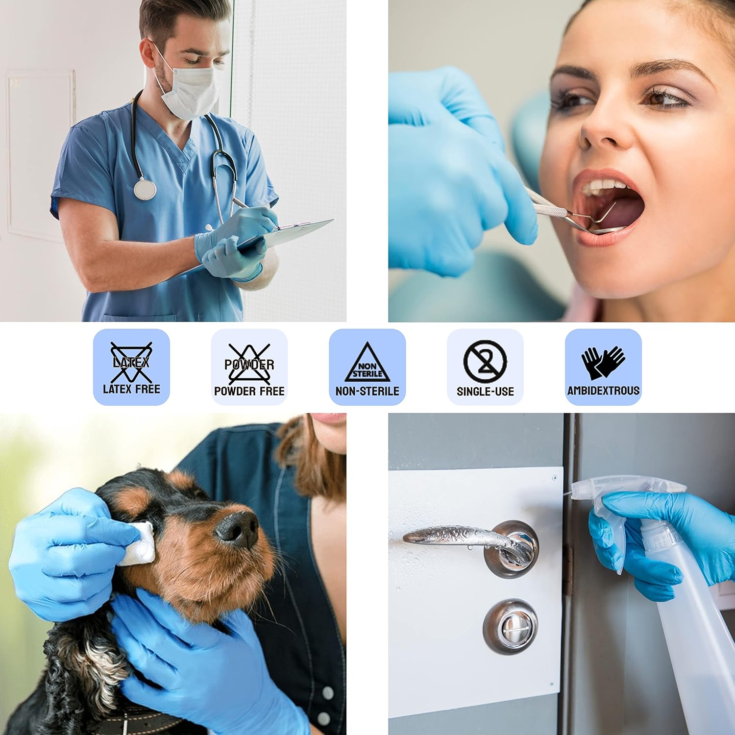 Safe Health NITRO-V Nitile-Vinyl Synthetic Exam Disposable Gloves, Blue, Medium, 16000 Pcs