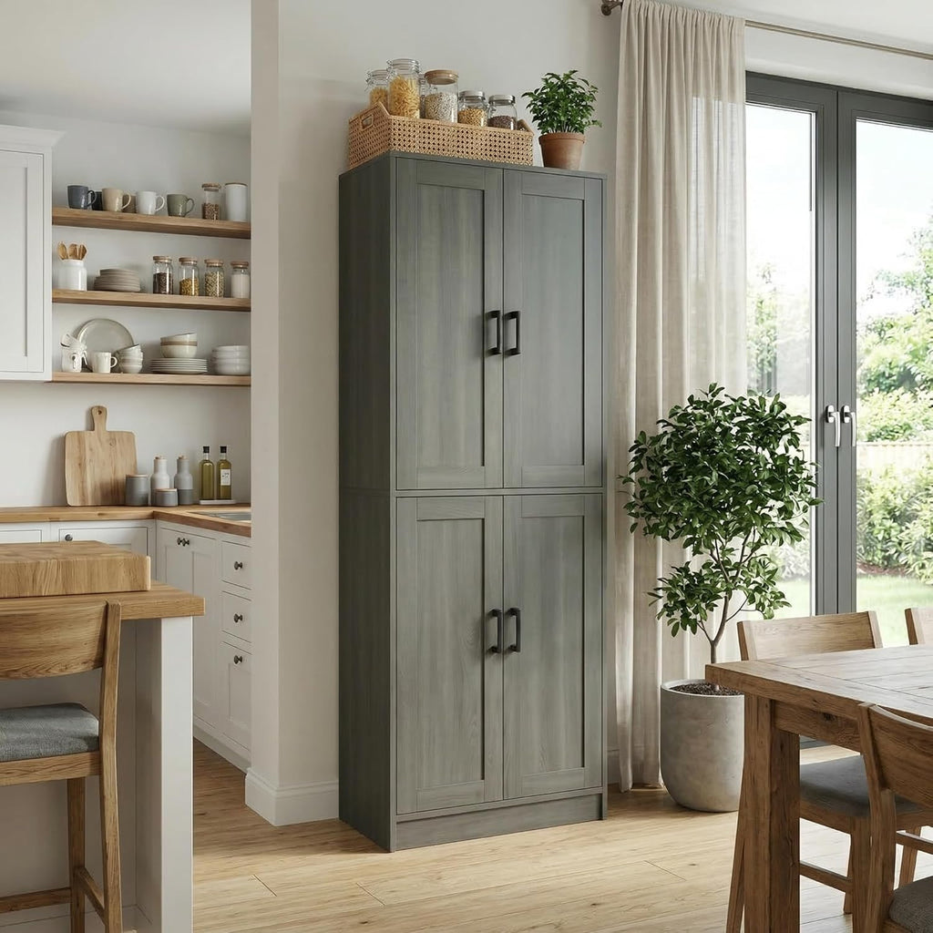 DIYART 71' Tall Kitchen Pantry Cabinet, Freestanding Food Storage Organizer with Doors & Adjustable Shelves, Large Utility Hutch Cupboard for Dining Room, Kitchen & Home Office, Dark Grey