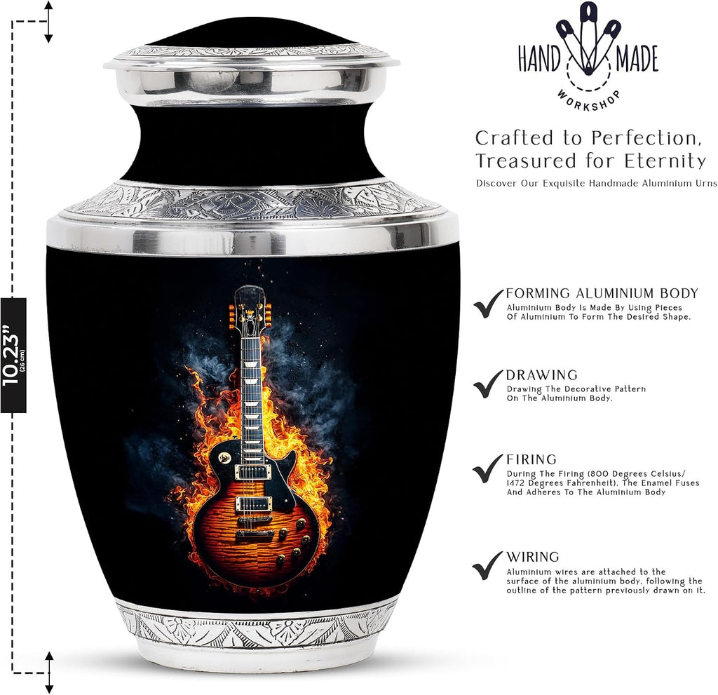 Guitar Urn for Ashes Adult Male & Female - Urns for Ashes - Funeral Memorial Set - Small Urns - Companion Urn - Hand Engraved - Combo of 10 Inch & 3 Inch