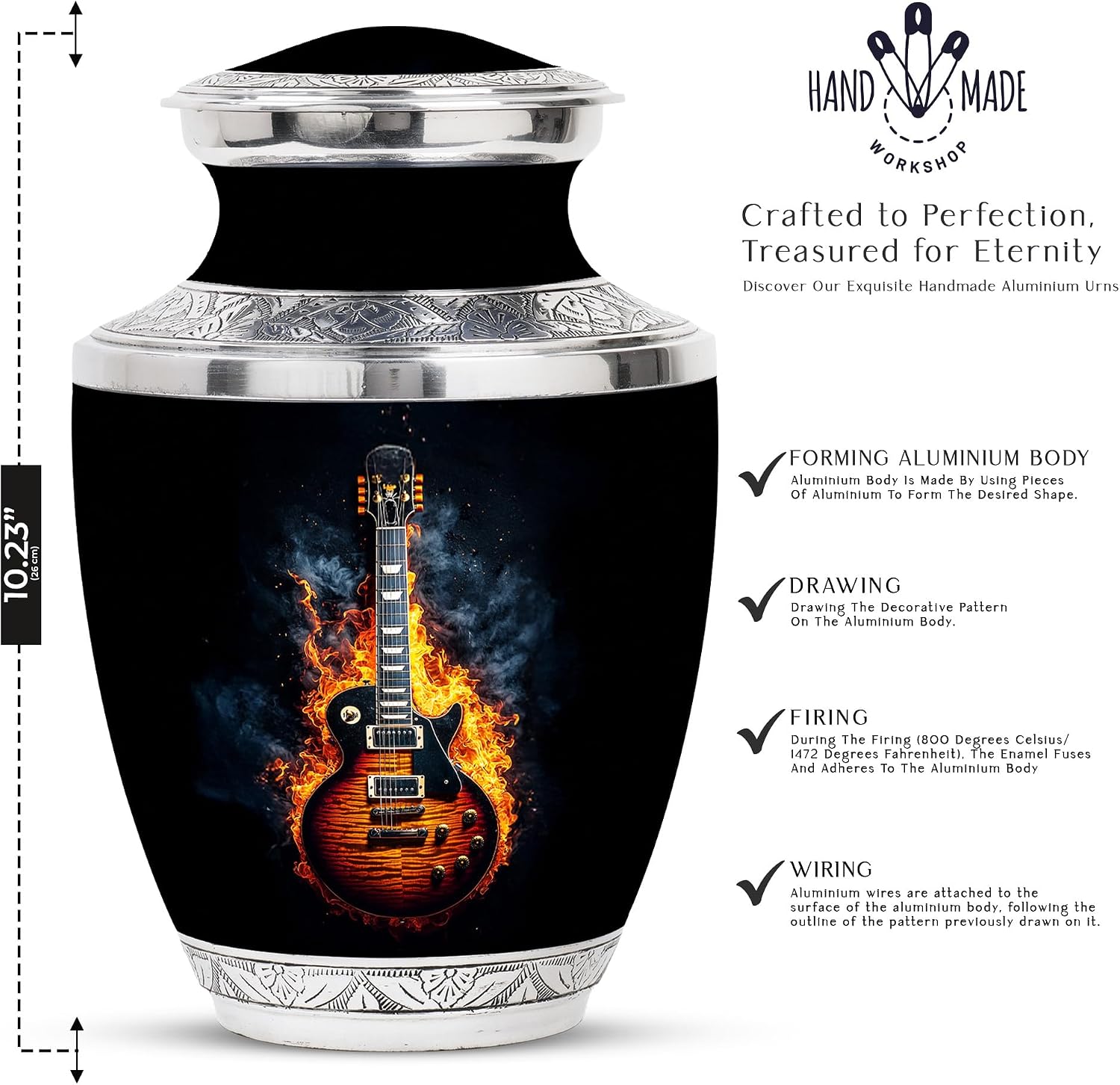 Guitar Urn for Ashes Adult Male & Female - Urns for Ashes - Funeral Memorial Set - Small Urns - Companion Urn - Hand Engraved - Combo of 10 Inch & 3 Inch