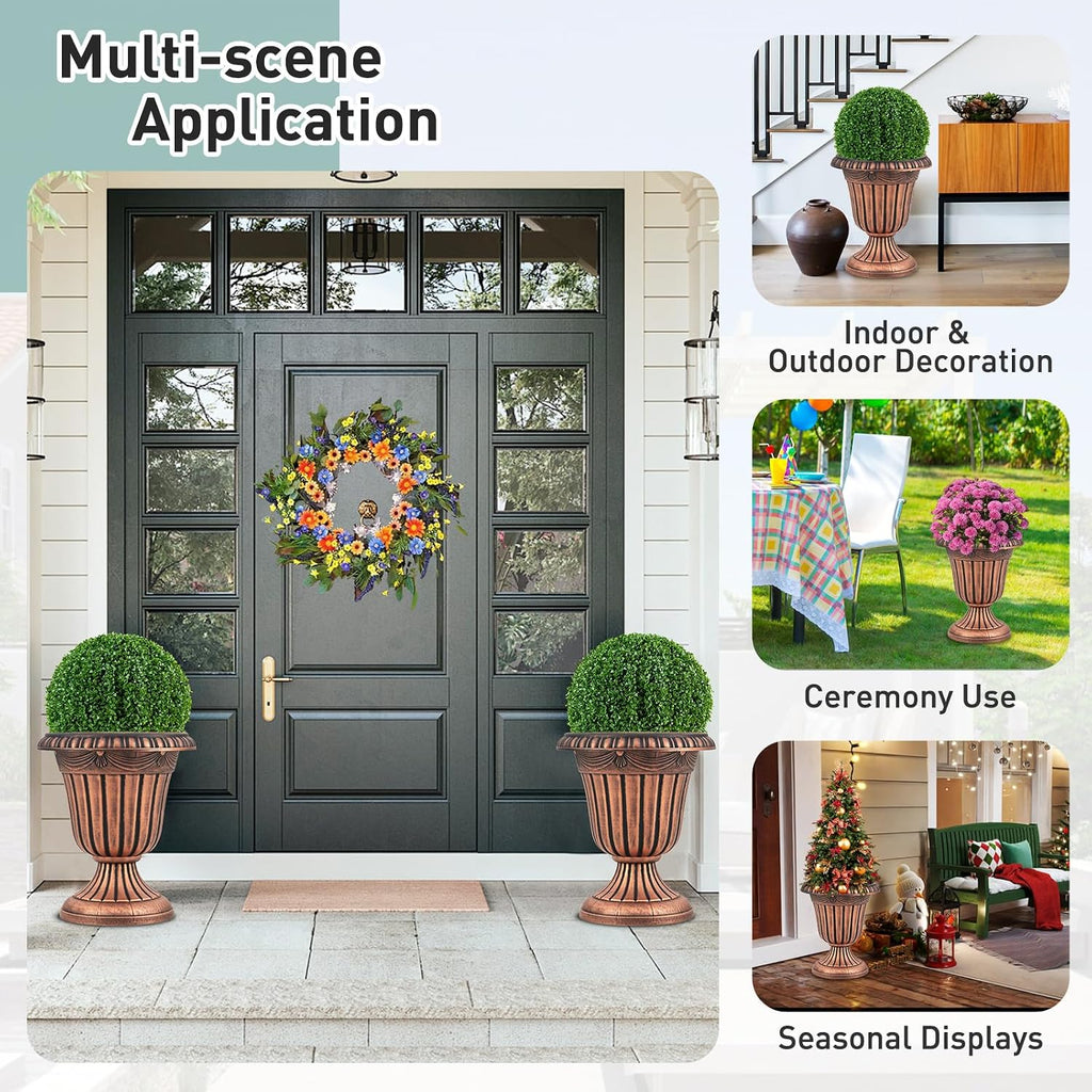 Giantex 18' Tall Vintage Planters Set of 4, Urn Plastic Flower Pots with/Pedestal Base & Pre-Marked Drain Hole, Indoor Outdoor Decorative Plant Containers for Front Porch Home Wedding (Bronze)