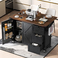 Farmhouse Kitchen Island with Power Outlet, Drop Leaf, Spice Rack and Drawer,Rolling Kitchen Cart on Wheels,Kitchen Storage Island for Home Dining Room (Black/p2)