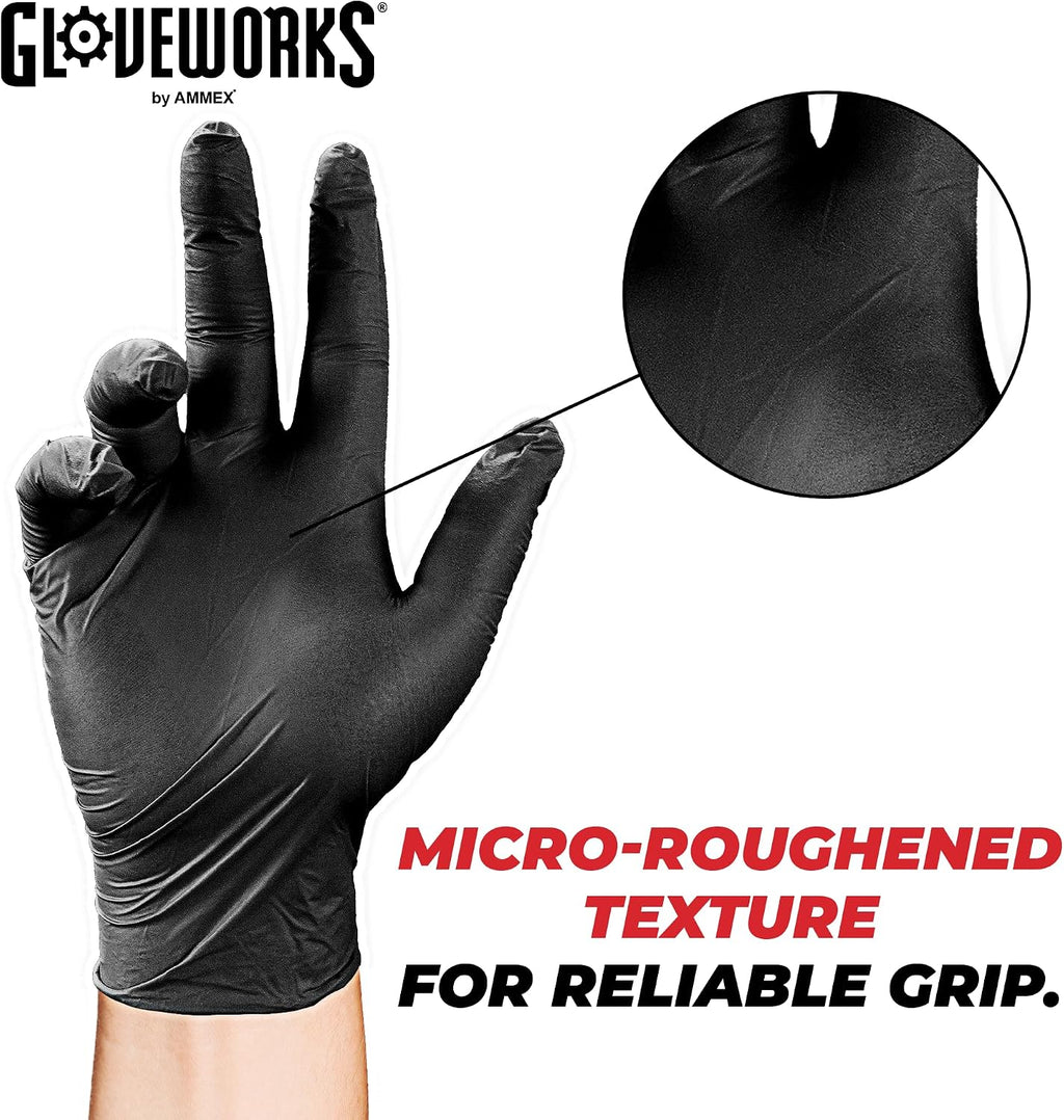 GLOVEWORKS Black Nitrile Gloves 5 Mil Disposable, Latex Free, Textured Grip for Food Service, Cooking, Professional Cleaning