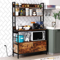 5-Tier Kitchen Bakers Rack with Power Outlet,Industrial Microwave Oven Stand, Utility Storage Shelf,Free Standing Kitchen Utility Cart Storage Shelf Organizer with Hooks