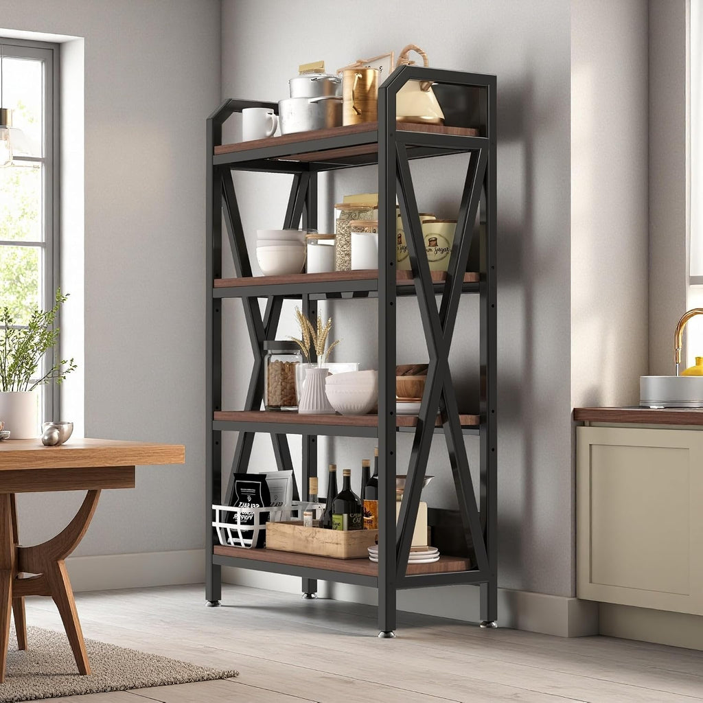 4-Tier Kitchen Bakers Rack, Tall Baker's Rack with Storage, Microwave Stand with Storage, with Adjustable Kitchens Shelves, Estantes para Cocina for Living Room, Garage, Kitchen, Balcony