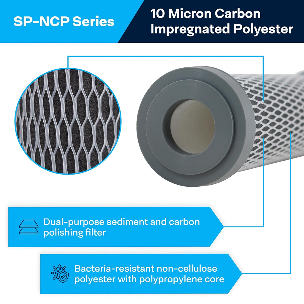 SpiroPure SP-NCP-10 10x2.5 10 Micron Dual Purpose Sediment and Carbon Water Filter Cartridge NCP-10 155367-43 (Case of 24)