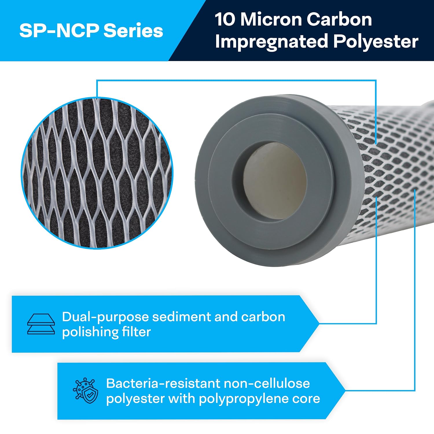 SpiroPure SP-NCP-10 10x2.5 10 Micron Dual Purpose Sediment and Carbon Water Filter Cartridge NCP-10 155367-43 (Case of 24)