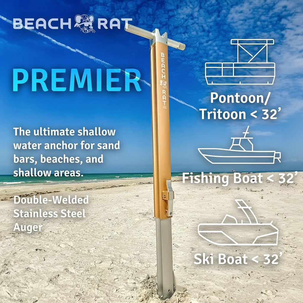 Beach Rat Anchor & Case - Pontoon, Tritoon, PWC Anchor - Shallow Water Boat Anchor & Sandbar Anchor, Screw in Boat Anchor, Stainless Steel & Aluminum Anchor Pole Accessory