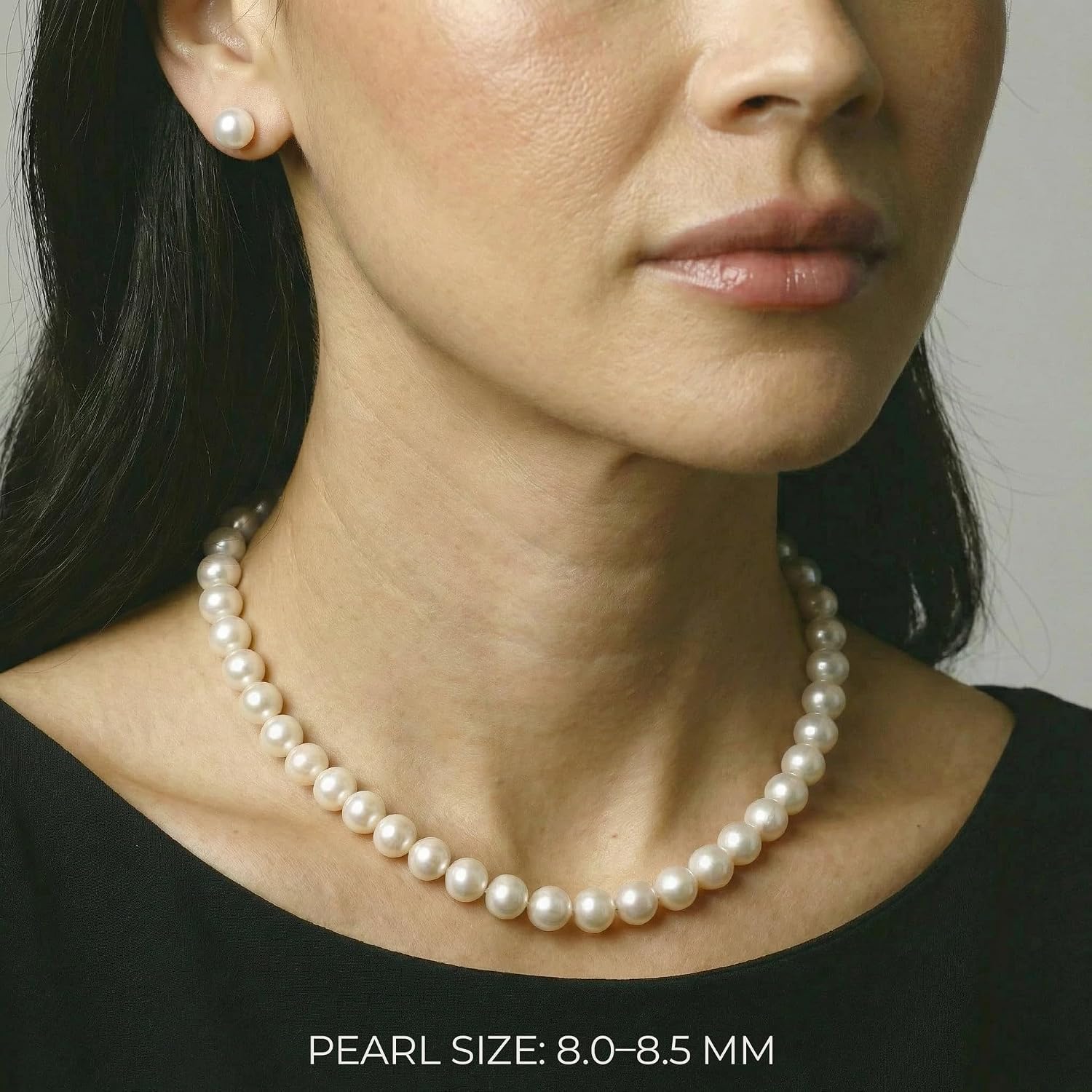 The Pearl Source Real Freshwater Pearl Necklace for Women, Round White Genuine Cultured Freshwater Pearls, Classic Single Strand Pearl Necklace, Sterling Silver Fishhook Clasp