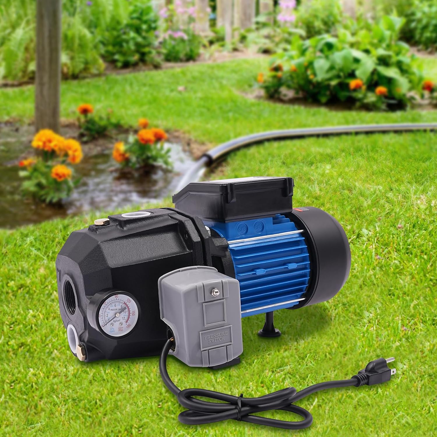 1 HP Shallow/Deep Well Pump with Ejector Kit - Cast Iron Jet Water Pump, Well Depth Up to 26ft or 82ft, Automatic Pressure Switch, 110V Water Transfer Pump for Farm Lawn Garden (1HP)