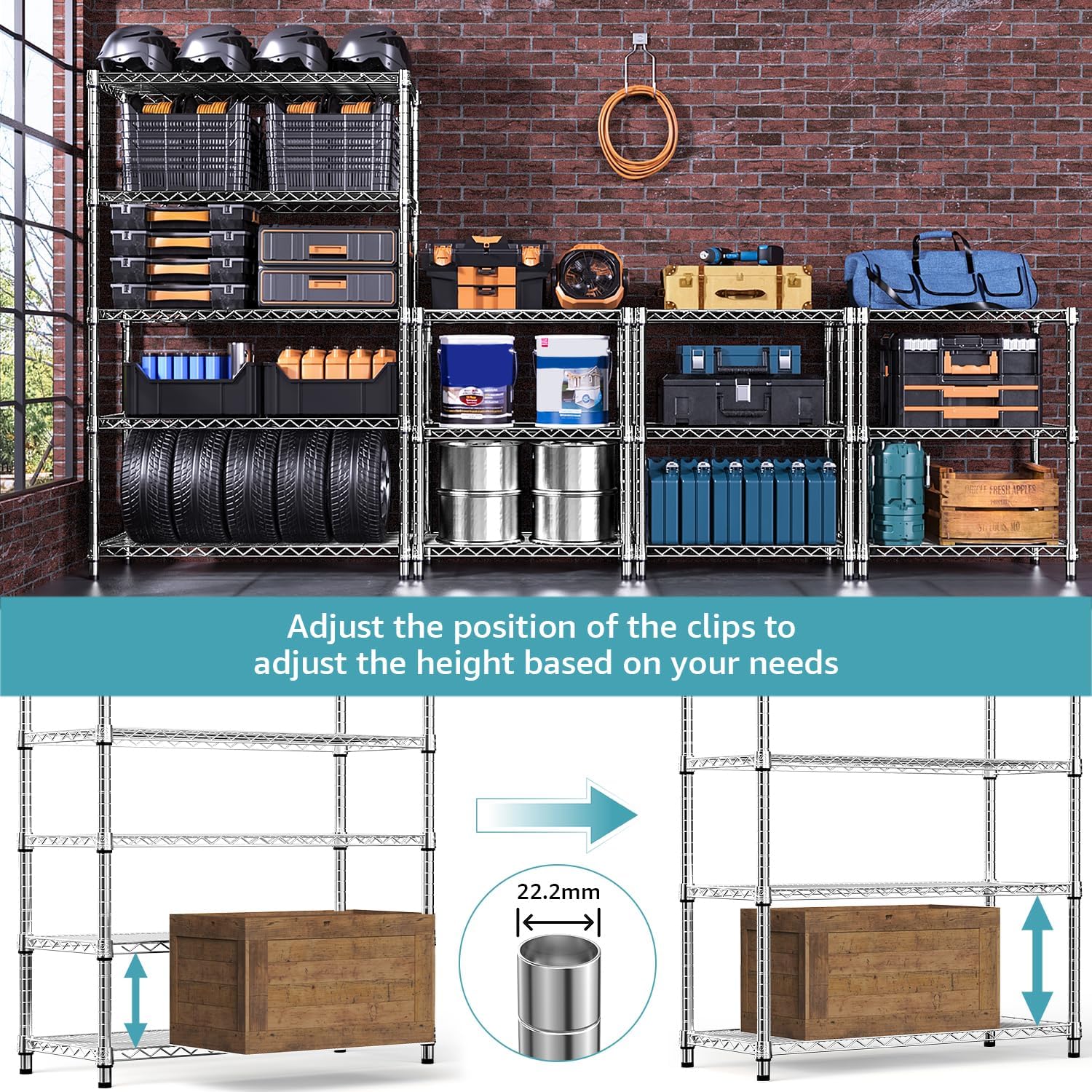 M MZG 1750 LBS Storage Shelves 5-Tier Utility Shelving Unit Steel Organizer Wire Rack for Home,Kitchen,Office,Garage, Capacity 17.7' D x 47.2' W x 72.3' H