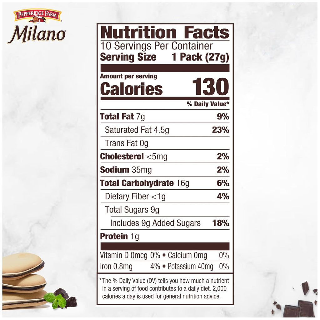 Pepperidge Farm Milano Cookies, Mint, 2 Cookies per Pack (Pack of 120)