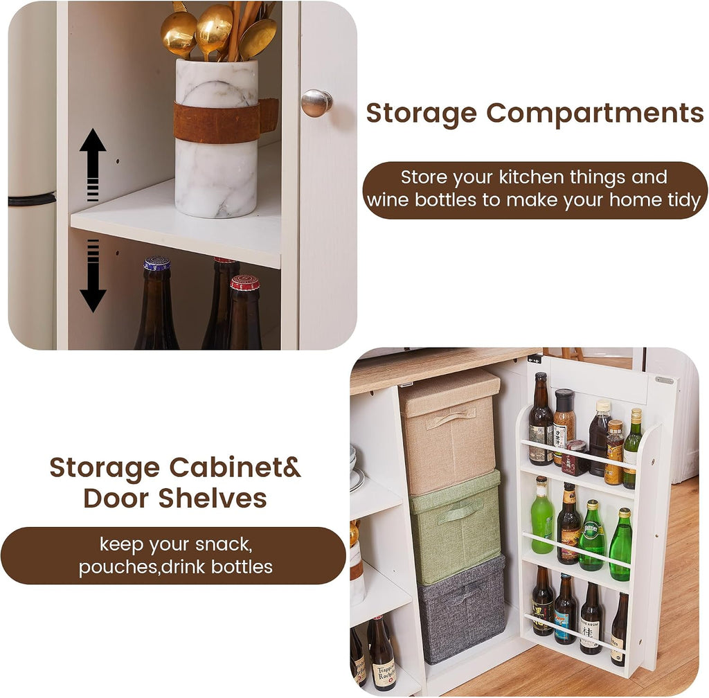 69' Coffee Bar with Mini Fridge Space, Mini Fridge Cabinet with Power Outlet, Liquor Wine Cabinet, Microwave Stand with Storage, Refrigerator Stand for Kitchen, Apartment, Home Bar, Dorm