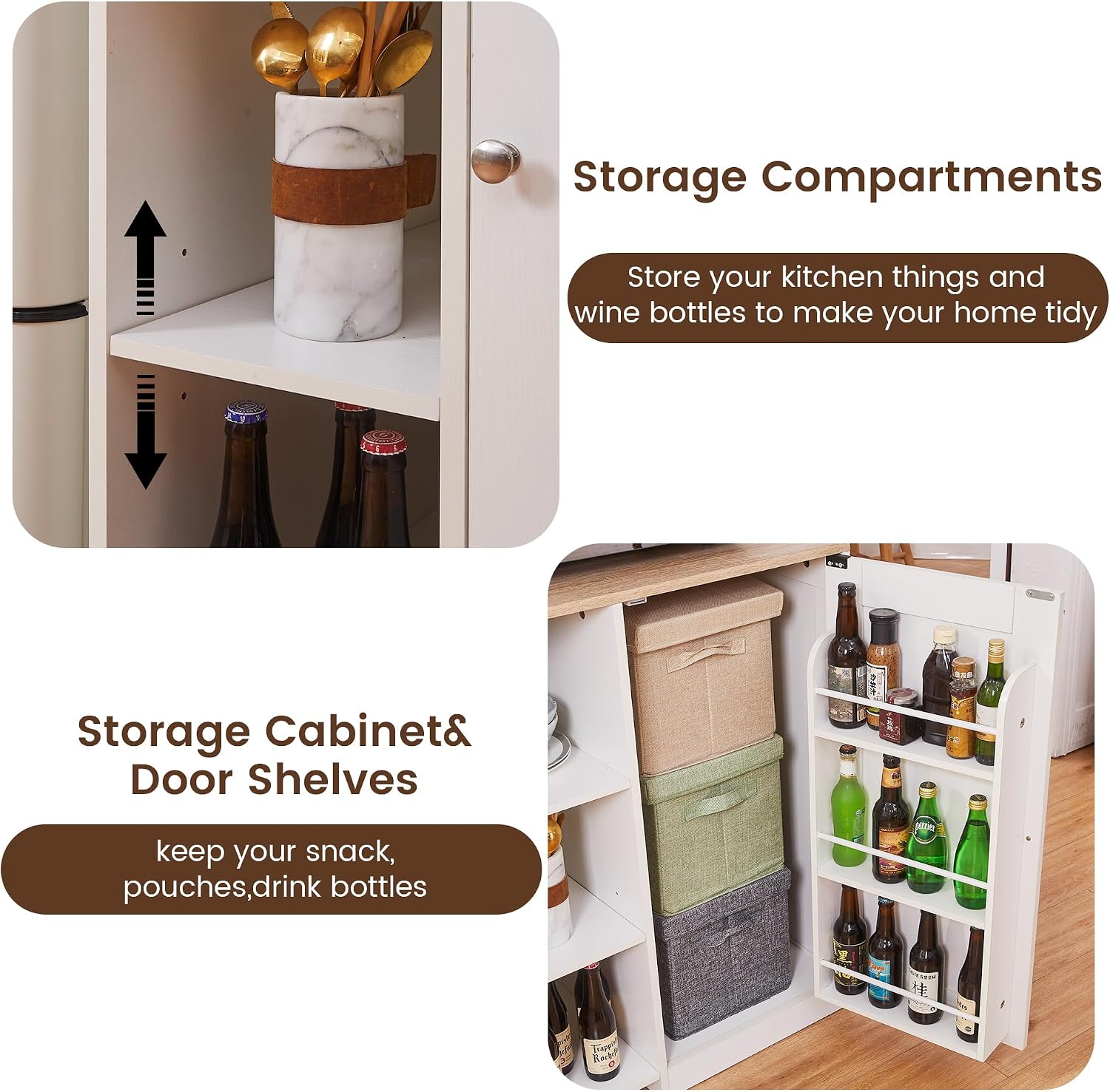 69' Coffee Bar with Mini Fridge Space, Mini Fridge Cabinet with Power Outlet, Liquor Wine Cabinet, Microwave Stand with Storage, Refrigerator Stand for Kitchen, Apartment, Home Bar, Dorm