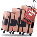 TACH Patented Connecting Hard Shell 3 Piece Luggage Set - 20, 24 & 28 inch Luggage | Carry-On, Medium & Large Rolling Suitcases - Pink