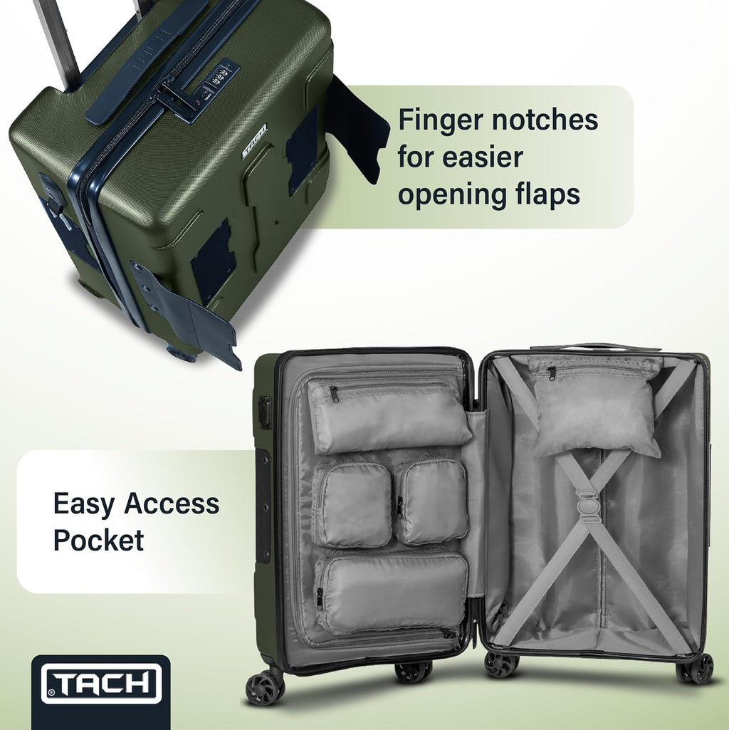 TACH Patented Connecting Hard Shell 3 Piece Luggage Set - 20, 24 & 28 inch Luggage | Carry-On, Medium & Large Rolling Suitcases - Forest Green