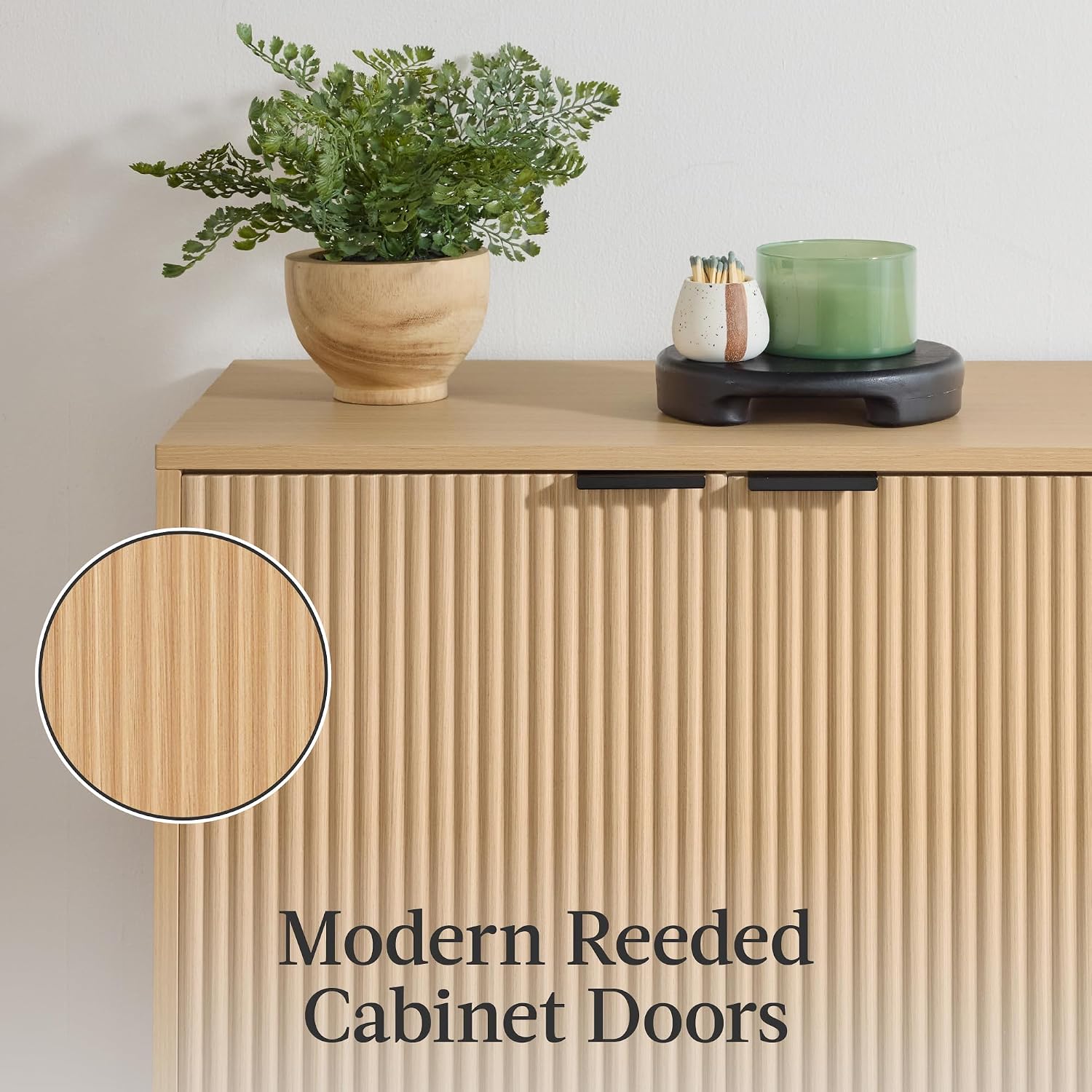 Best Choice Products 55' Modern 4-Door Sideboard Storage Cabinet, Buffet, Media Cabinet, Cupboard, Entryway Accent Table, Bookcase w/Reed Panels and Adjustable Shelves – Natural