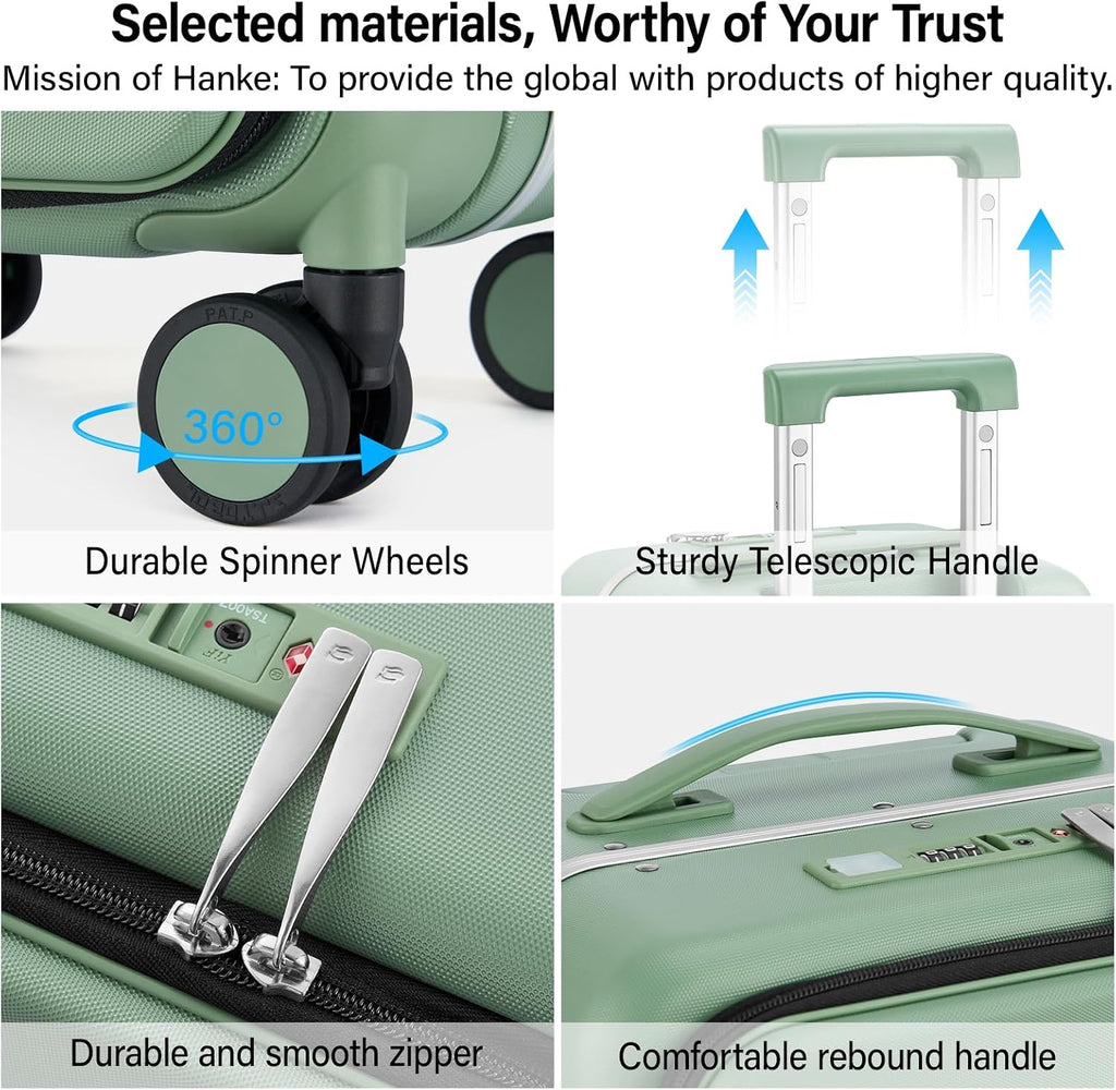 Hanke 28 Inch Checked Luggage with Cup Holder and USB Ports, Top Opening Hard Shell Suitcase with Wheels, Aluminum Frame Large Trunk Luggage with Foldable Divider & TSA Lock for Travel, Forest Green