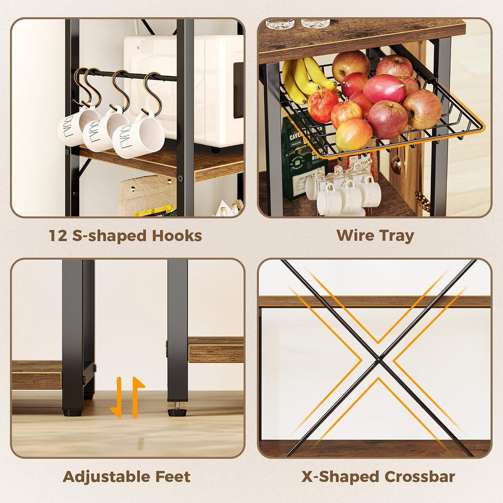 Adrinfly Large 6 Tier Kitchen Bakers Rack with Power Outlets 39.4 x 14.6 x 66.9 Inch 1 Piece