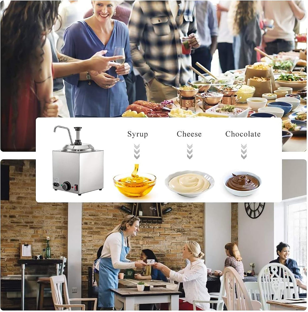 Cheese Dispenser with Pump,2.5L Capacity Hot Fudge Warmer, 800W Electric Hot Fudge Dispenser,10/20/30ML Automatic Cheese Dispenser for Hot Fudge Cheese Caramel (Single Head)
