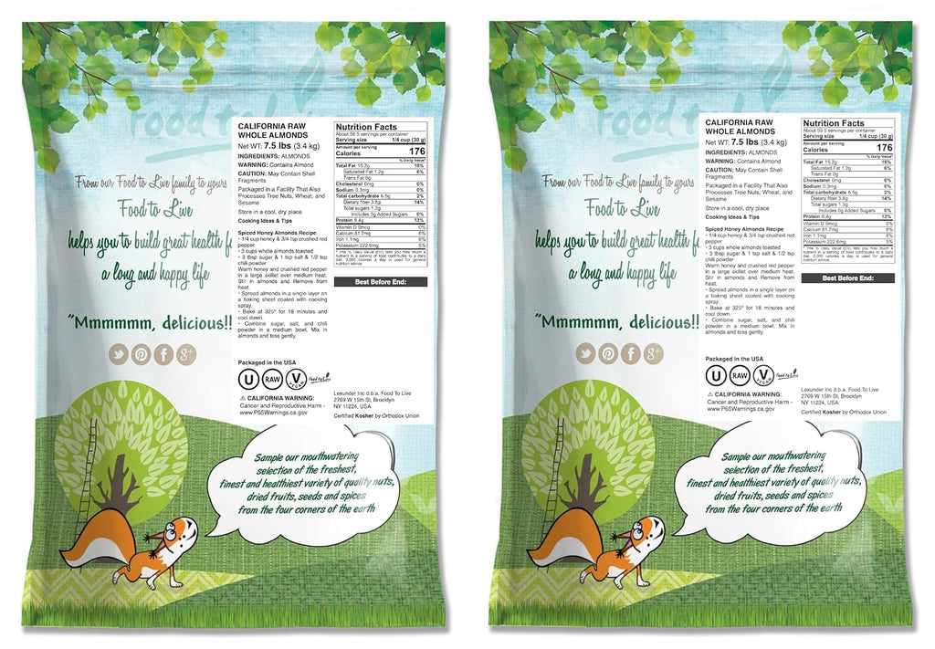 Food to Live California Almonds, 15 Pounds – Supreme, Whole, Raw, Unsalted, Unroasted Nuts, Natural