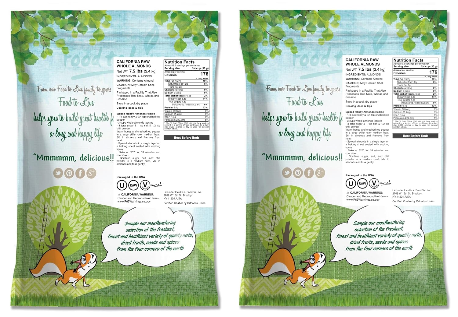 Food to Live California Almonds, 15 Pounds – Supreme, Whole, Raw, Unsalted, Unroasted Nuts, Natural