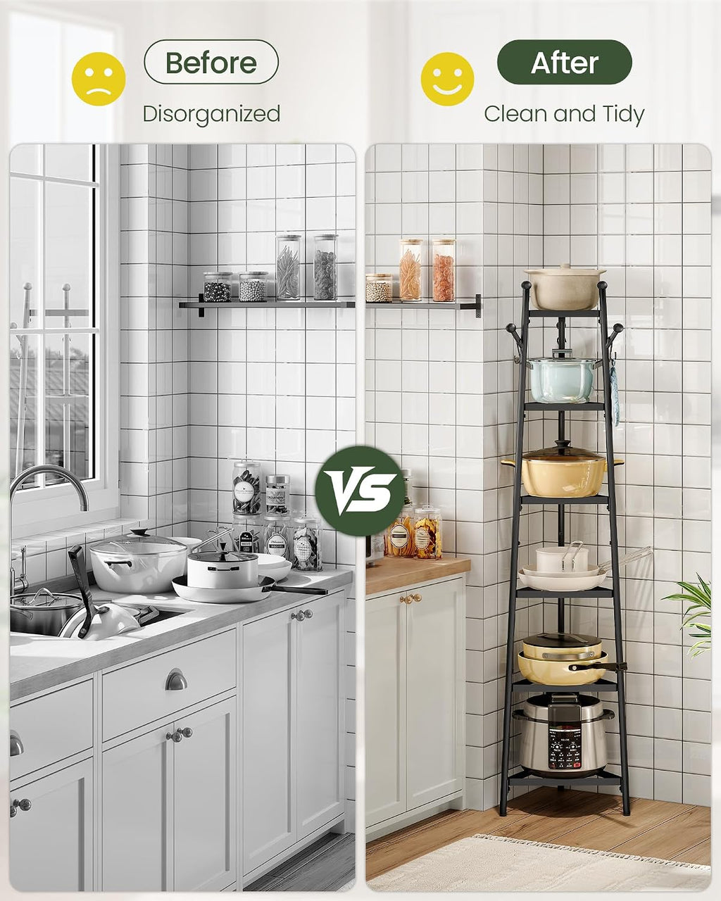 CHOEZON Kitchen Island with Power Outlet and Pot Racks Bundle, Movable with 3-Tier Storage, for Kitchen, Dining and Living Room TZD02UBF-TPR15BB