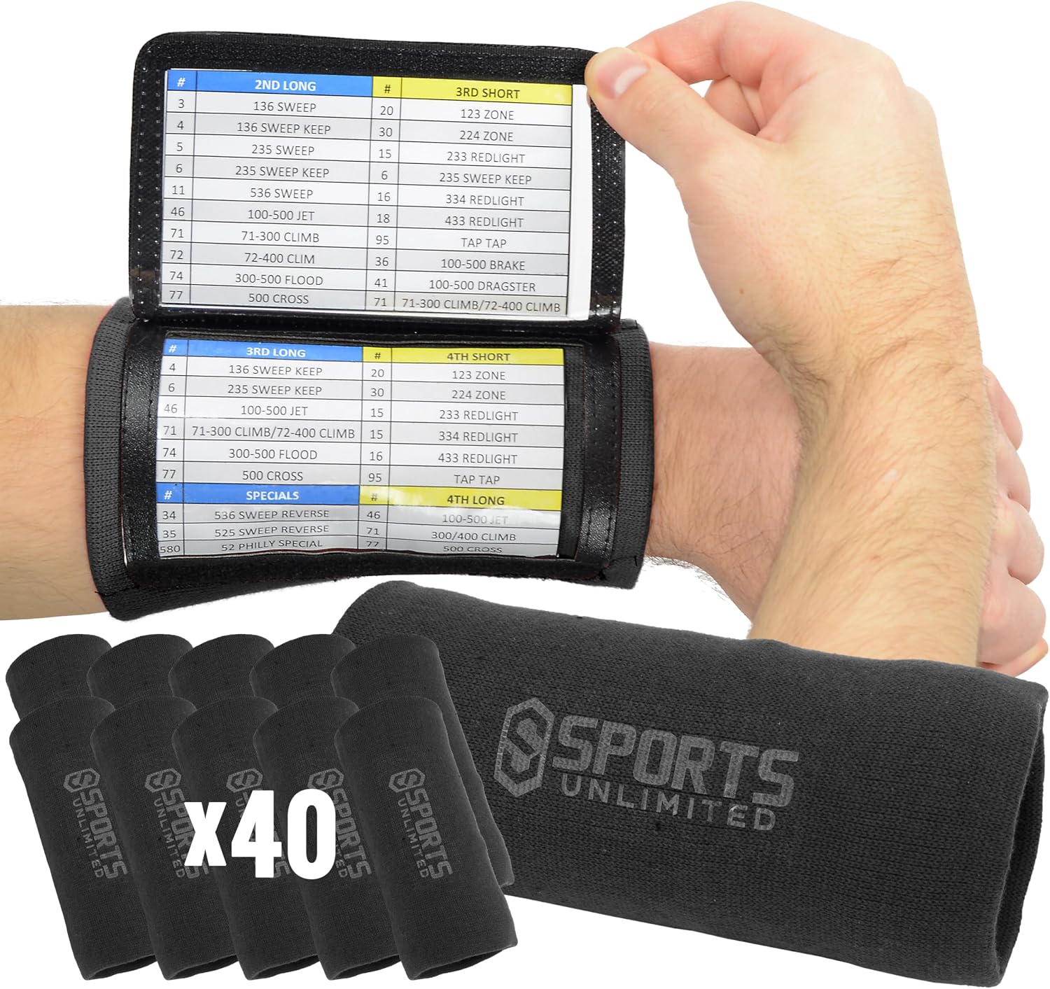 Sports Unlimited Youth Triple Wrist Coach, Football Wristbands for Plays, Baseball Wristbands, QB Arm Bands