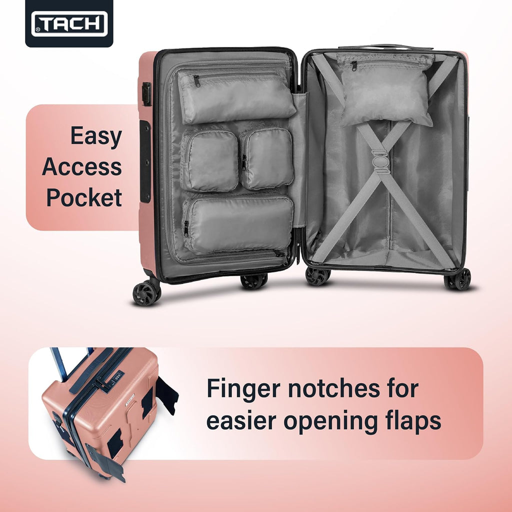 TACH Patented Connecting Hard Shell 2 Piece Luggage Set - 20 & 28 inch Luggage | Large & Carry-On Rolling Suitcases - Pink