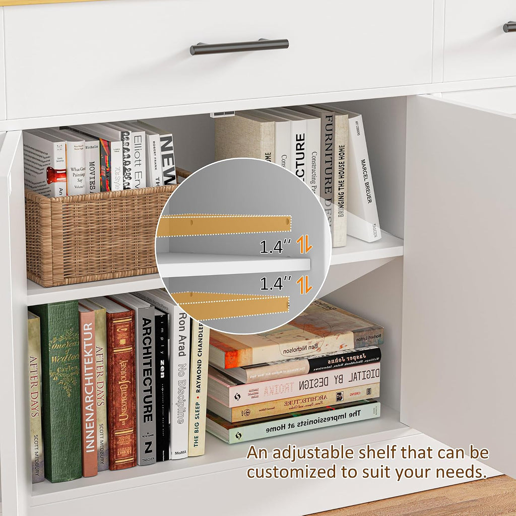Vongrasig Buffet Cabinet with Storage, Farmhouse Coffee Bar Cabinet with Drawers, 53' Large Modern Sideboard Buffet with Adjustable Shelves for Kitchen, Dining Room, White