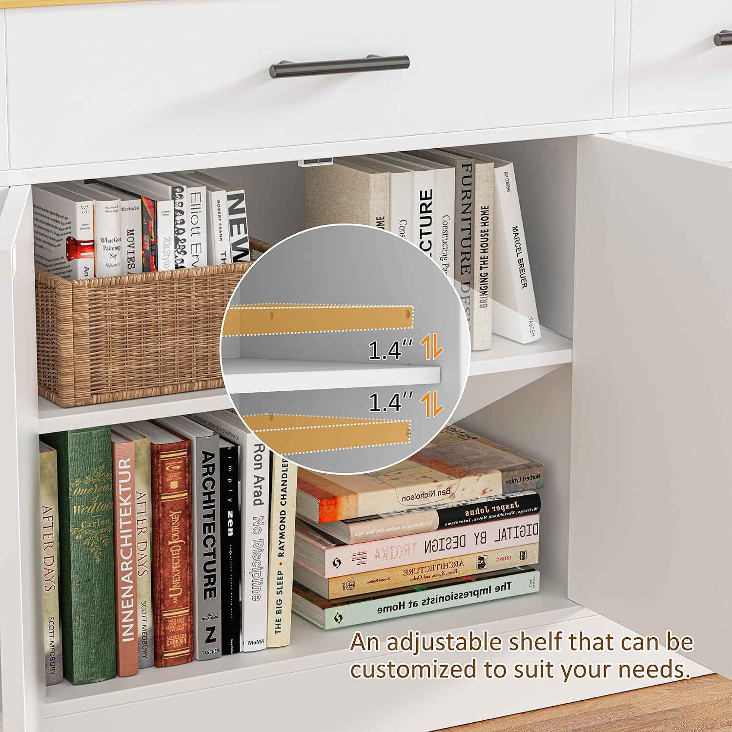 Vongrasig Buffet Cabinet with Storage, Farmhouse Coffee Bar Cabinet with Drawers, 53' Large Modern Sideboard Buffet with Adjustable Shelves for Kitchen, Dining Room, White