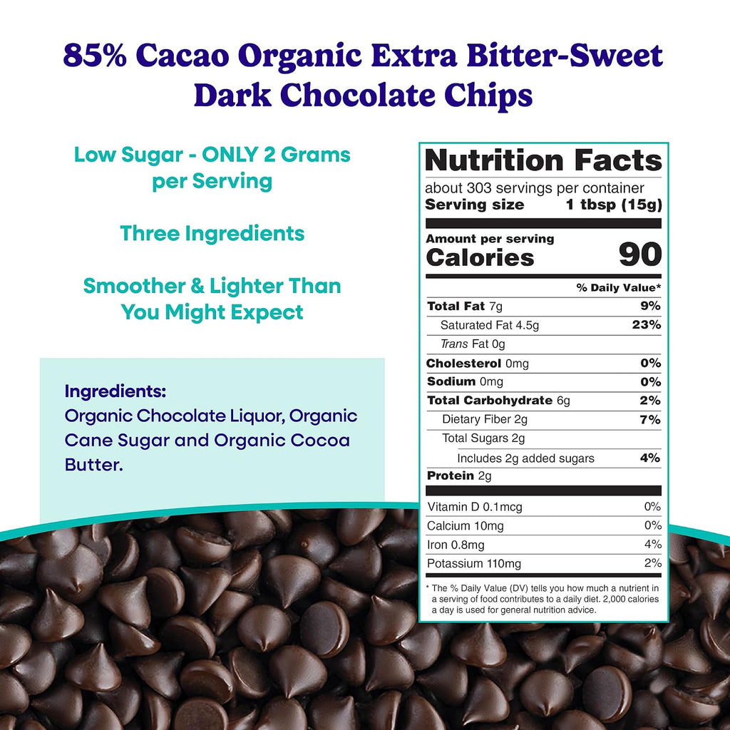 Pascha Organic Extra Dark Chocolate Chips - 85% Cacao Bittersweet - Vegan, Keto-Friendly Baking Chips - Rainforest Alliance Certified - No Dairy, Soy, Gluten or Nuts (10 lbs)