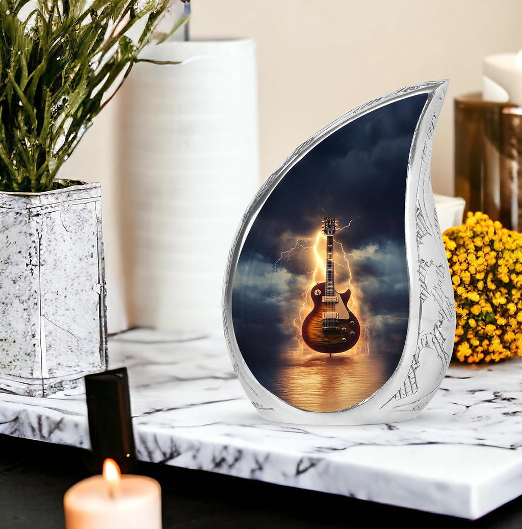 Guitar Memorial Urns for Human Ashes Adult Female - Black Teardrop Urns for Adult Male - 10 Inch Large Urn for Funeral Gift - Cremation Urn for Ashes for Women & Man