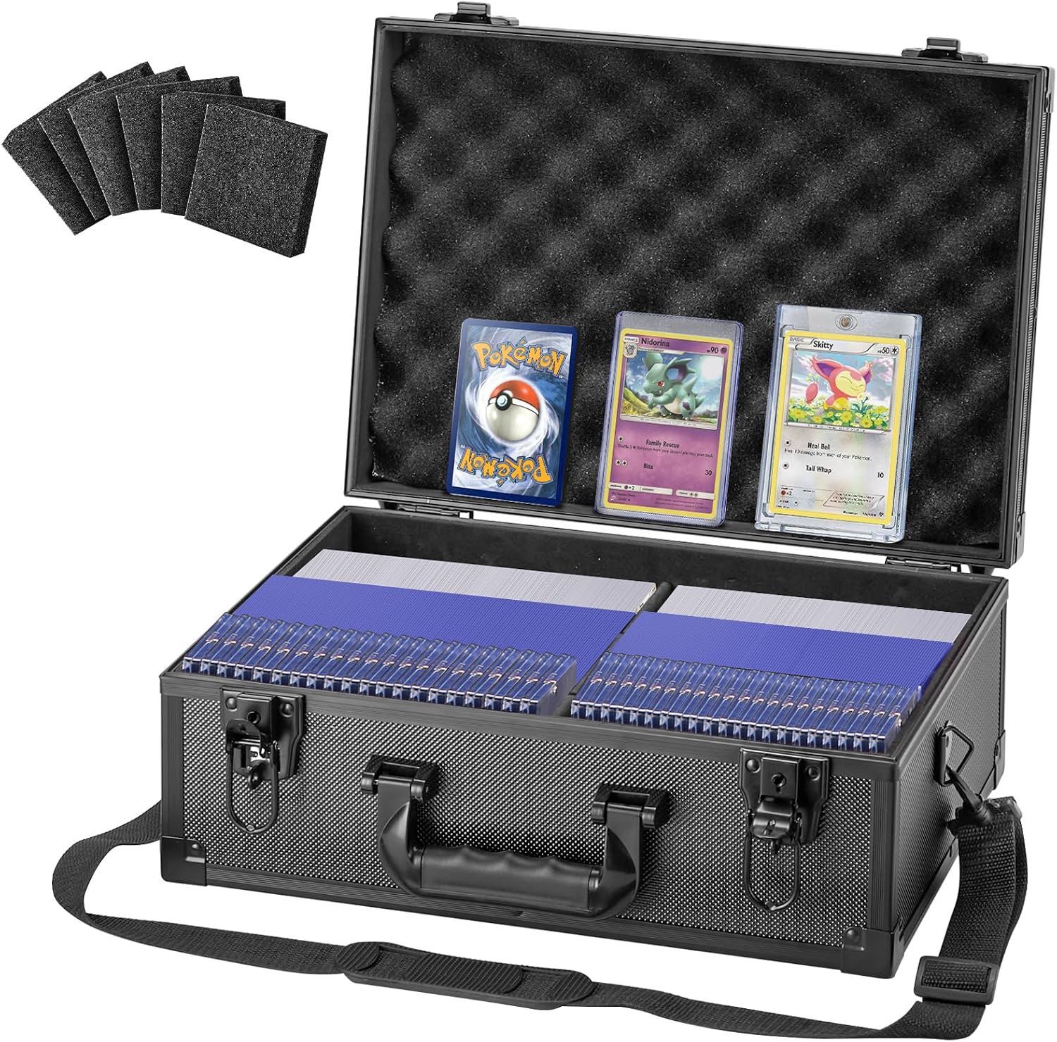 Toploader Storage Box - 3' x 4' 35pt Rigid Card Case w/Lock, Holds 600+ Toploaders - Sports Card Holder, Protective Hard Case w/ 6 Foam Stoppers, Ideal for Trading Card Storage