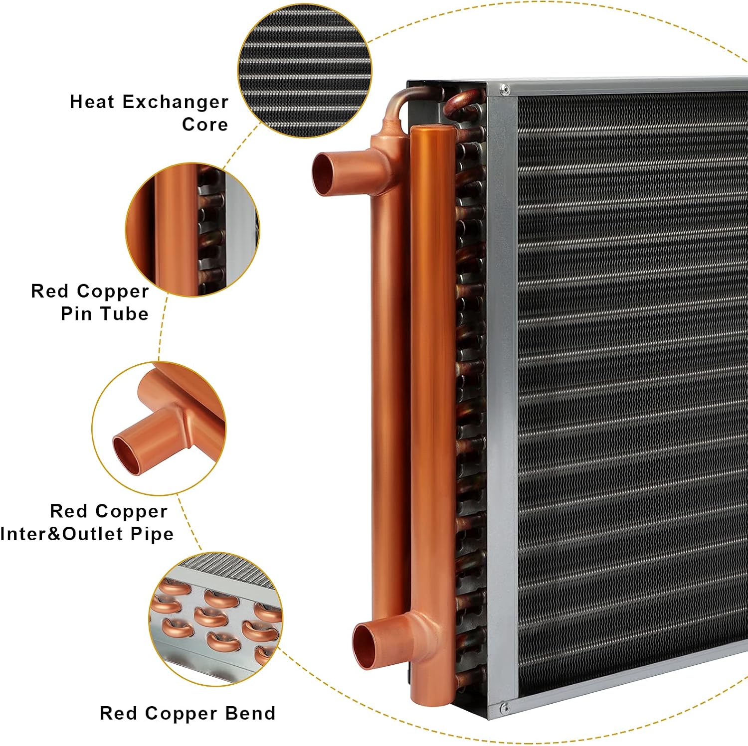 16x18 Heat Exchanger Water To Air , Forced Air Heating with 1' Copper Ports Hot Water Coil for Outdoor Wood Furnaces, Residential Heating