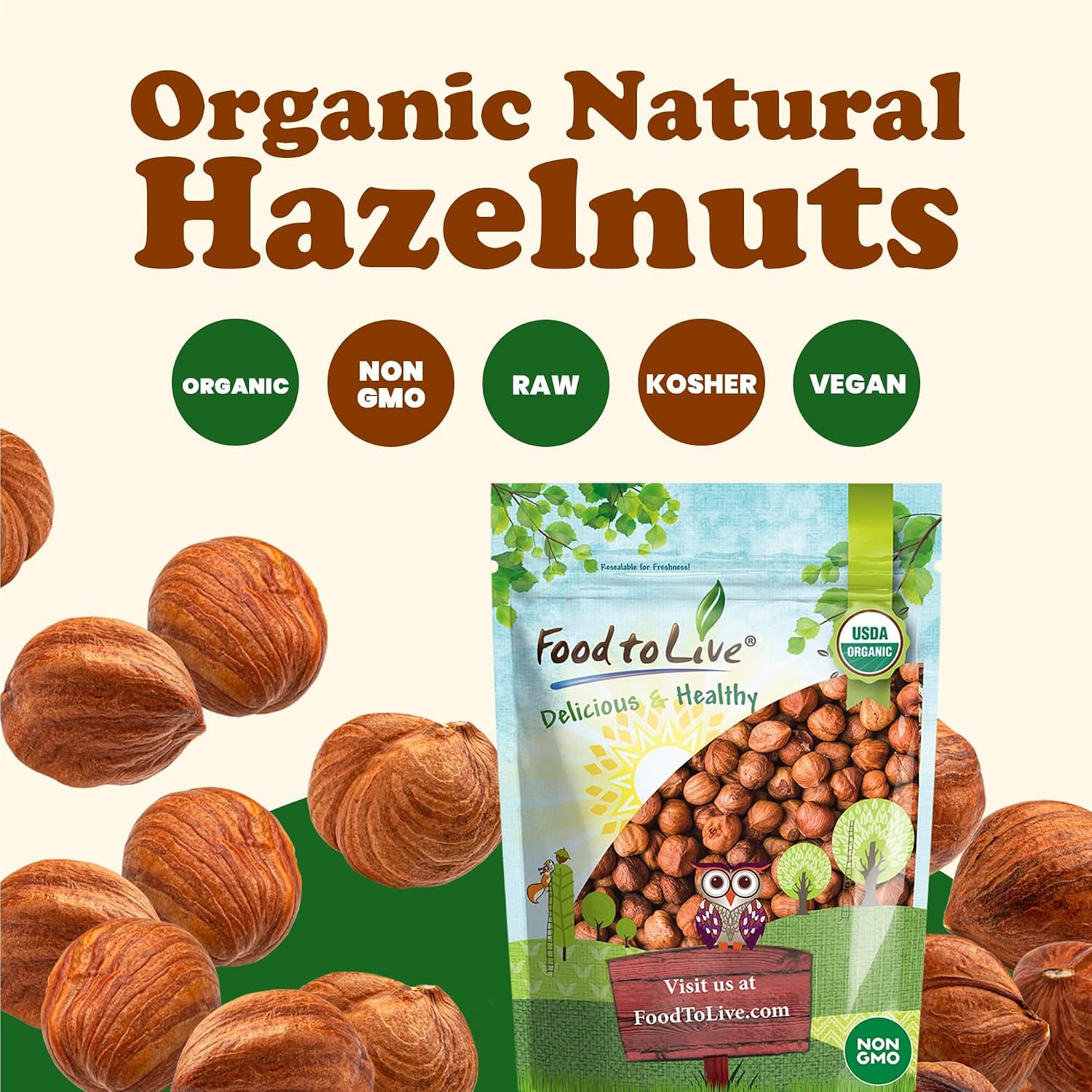 Food to Live Organic Hazelnuts, 12 Pounds – Non-GMO, Raw Filberts, Whole, Shelled, Unsalted, Kosher, Vegan, Bulk. Crunchy, Wholesome Snack. Great for Baking, Trail Mixes