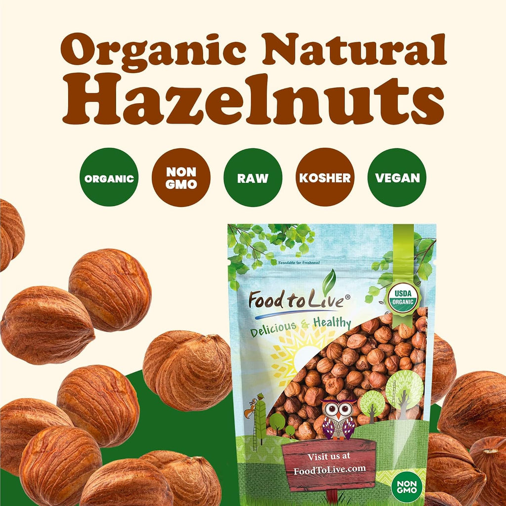 Food to Live Organic Hazelnuts, 18 Pounds – Non-GMO, Raw Filberts, Whole, Shelled, Unsalted, Kosher, Vegan, Bulk. Crunchy, Wholesome Snack. Great for Baking, Trail Mixes