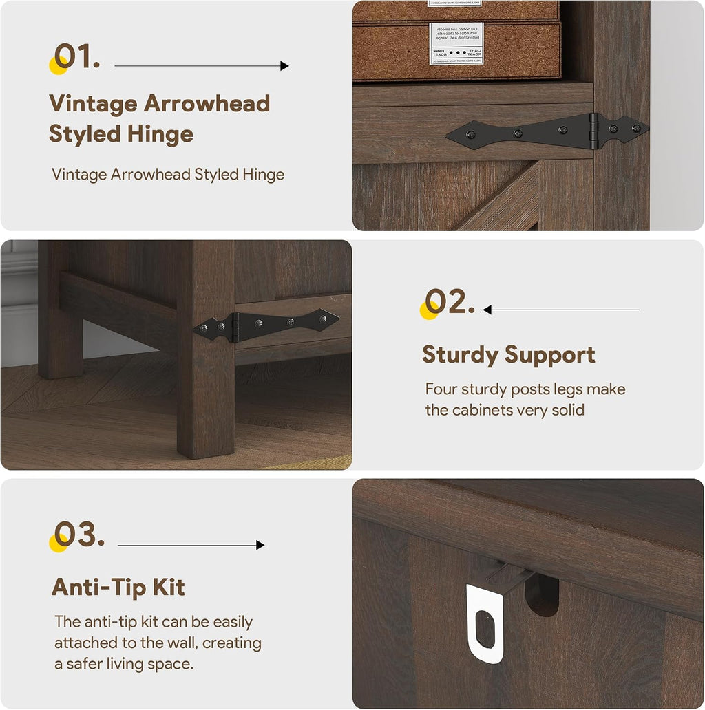 knoworld Buffet Sideboard with Storage Farmhouse with 4 Doors, 55'' Large Kitchen Storage Cabinet Wood Coffee Bar Cabinet Buffet Table with Shelves for Kitchen, Dining Room, Entryway (Brown, 55in)