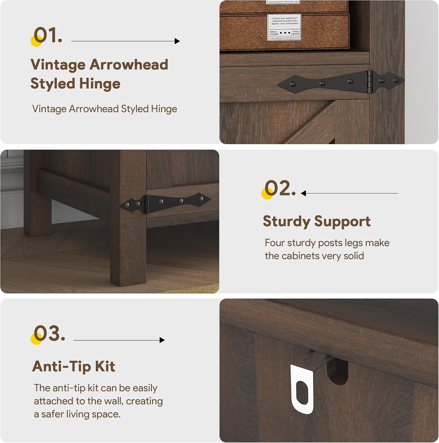 knoworld Buffet Sideboard with Storage Farmhouse with 4 Doors, 55'' Large Kitchen Storage Cabinet Wood Coffee Bar Cabinet Buffet Table with Shelves for Kitchen, Dining Room, Entryway (Brown, 55in)