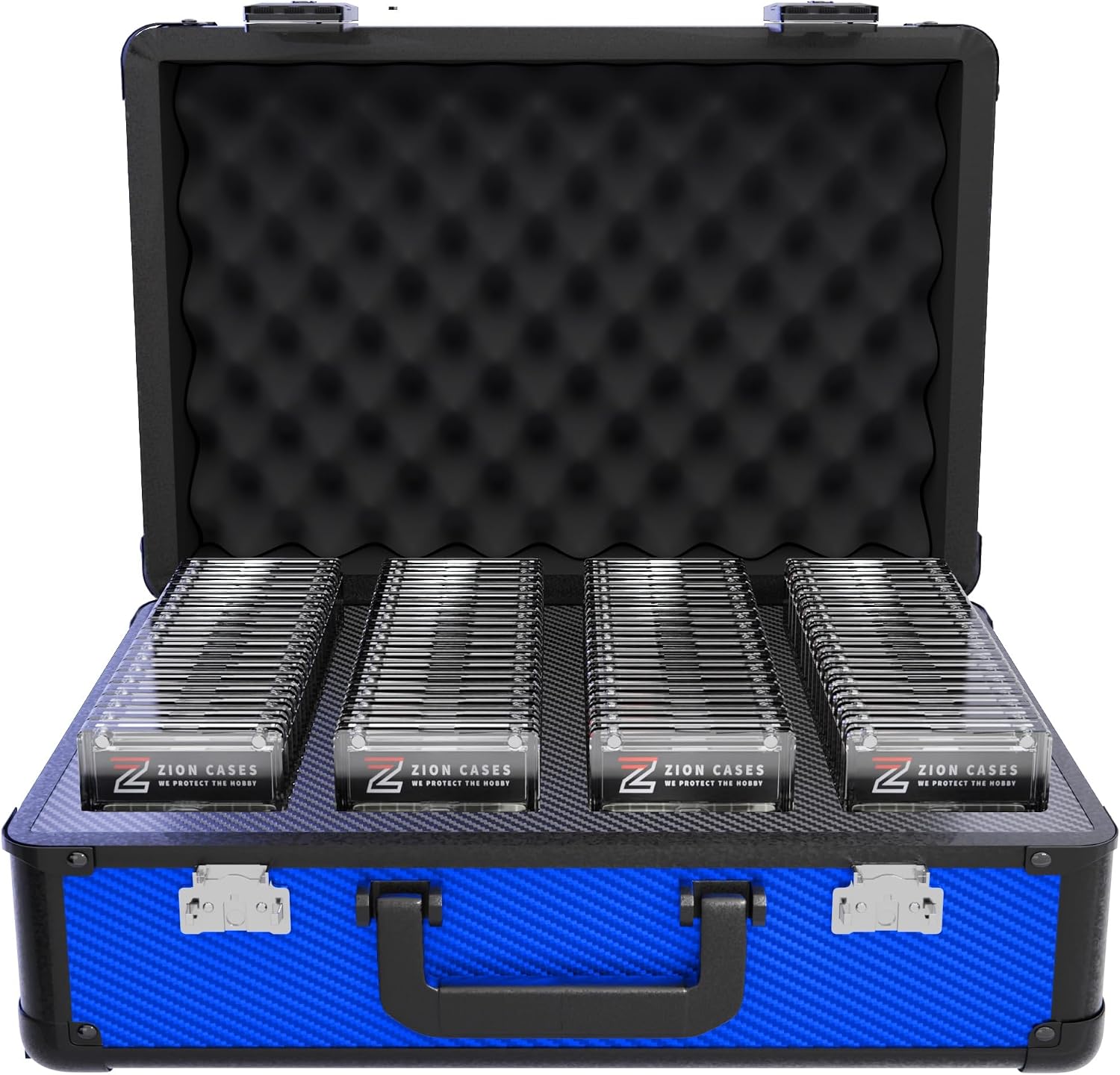 Zion Cases Slab Case XL Graded Card Case; The Original Slab Case for Graded Cards; Fits PSA, BGS, HGA, and CSG Graded Trading Card Slabs; Ideal Travel Storage Solution; (Carbon Fiber Blue)