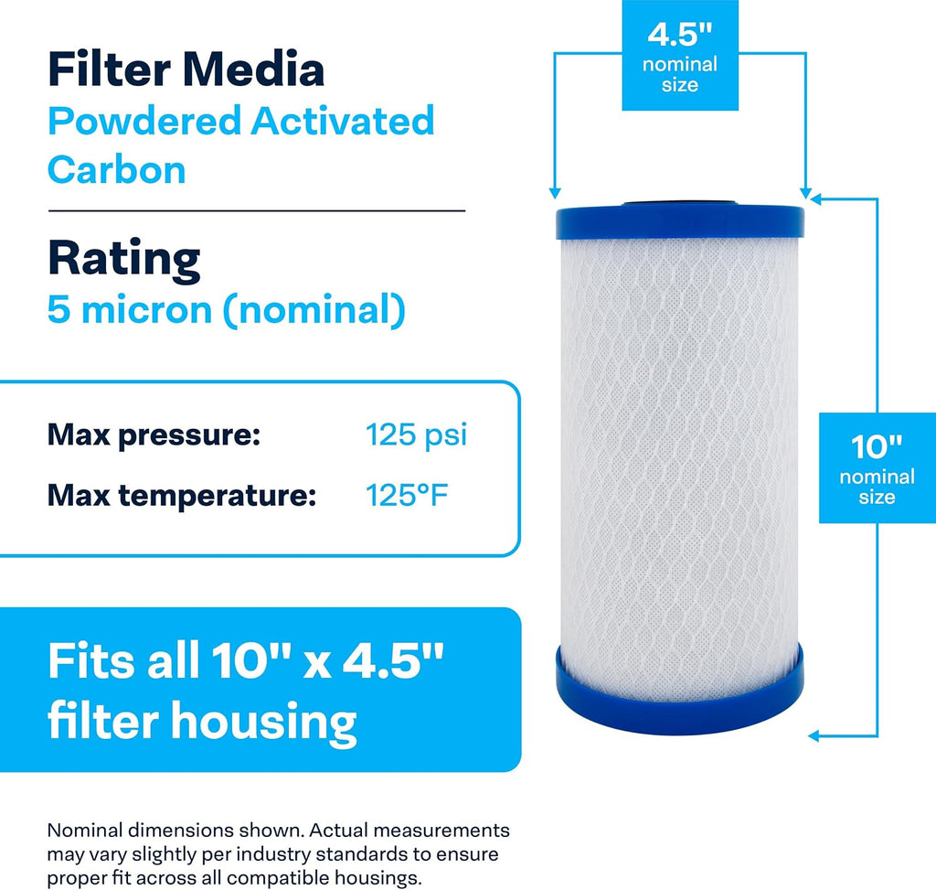 SpiroPure SP-EP-BB 10x4.5 5 Micron NSF Certified Coconut Shell Carbon Block Water Filter Cartridge EP-BB 155548-43 CB-45-1005 (Case of 6)