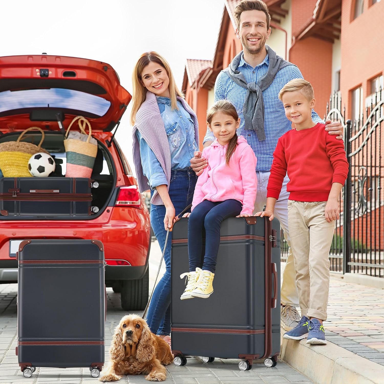 Merax Luggage Set 2 Piece Suitcase Set with Cosmetic Case Expandable Spinner Wheels Vintage Luggage Sets(Black,20'+28')