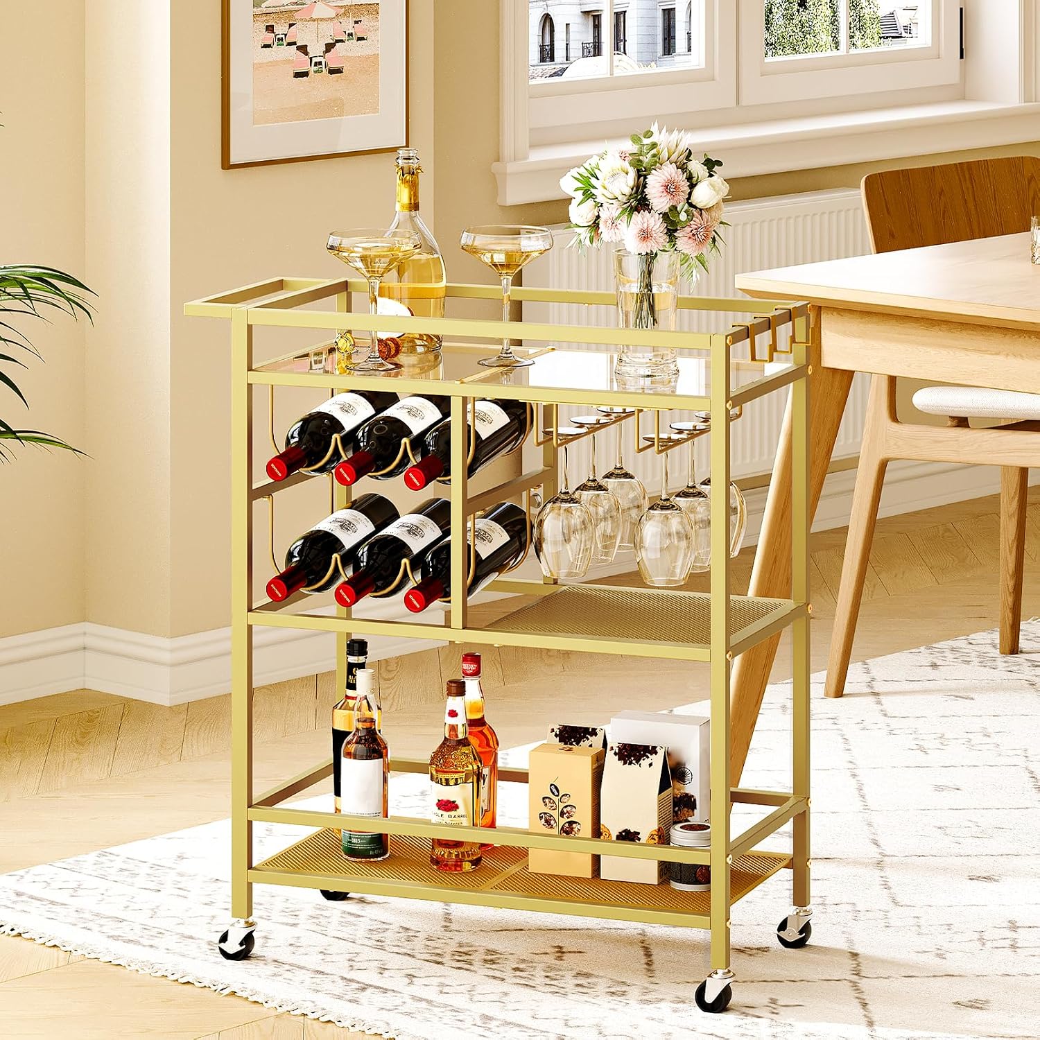 MAHANCRIS Bar Cart for Home and Bakers Rack with Power Outlet Bundle, Bakers Rack with Power Outlet, RCJ61B01-BRHR74E01
