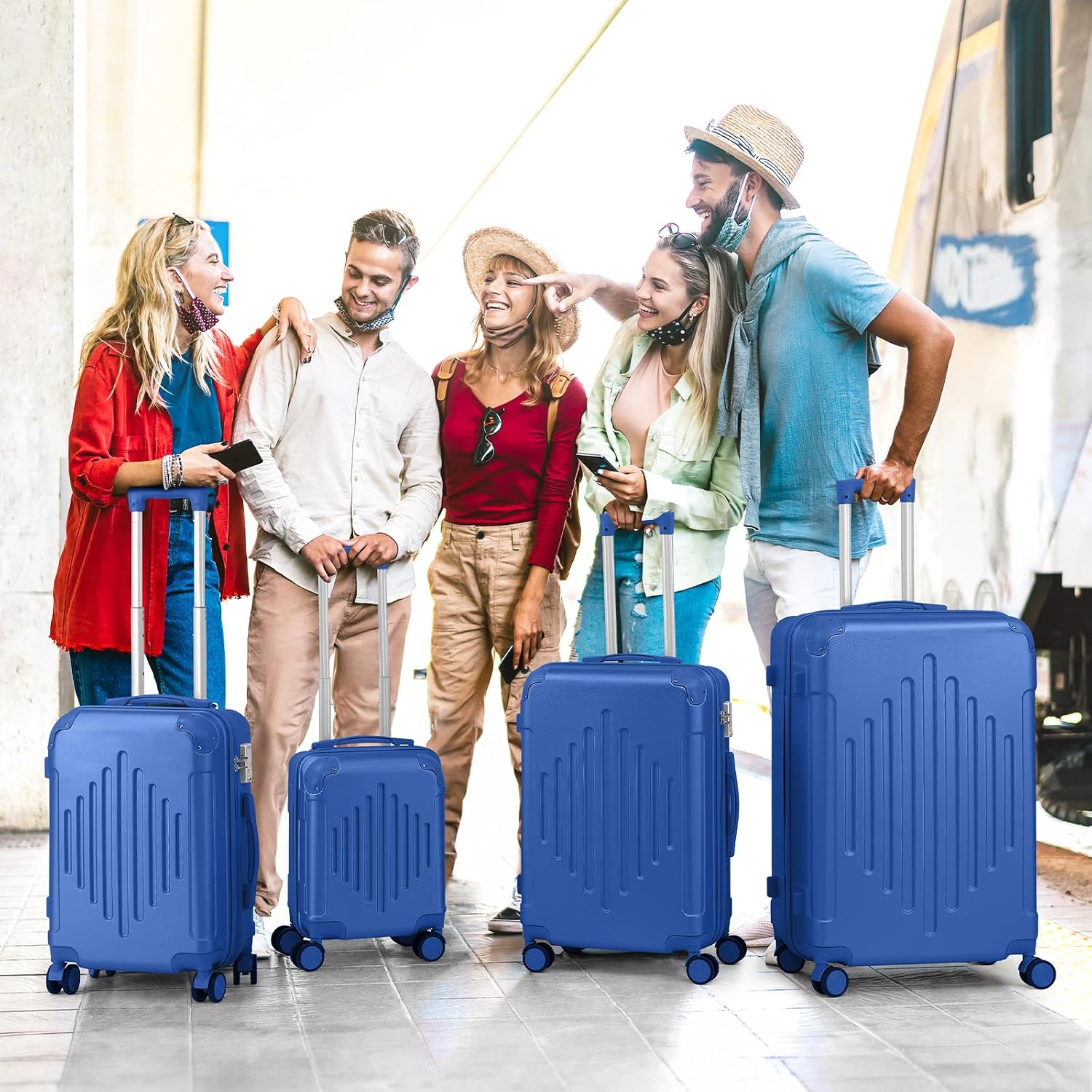 Karl home Luggage Set 4 Piece Suitcase Sets with TSA Lock Moulded Corner 4 Spinner Wheels, ABS Hardside Trolley Travel Case for Carry On Check-in Business Trip, Dark Blue (16/20/24/28)