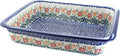 Blue Rose Polish Pottery - Orange Garden Bouquet Large Rectangular Baker - 14' x 11.25' - Unique, Dishwasher Safe, & Durable Bakeware