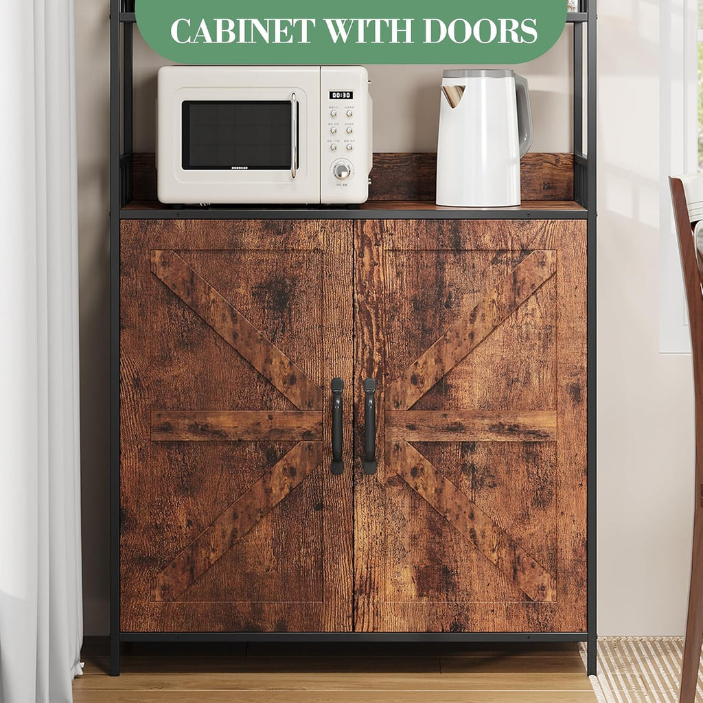 70.8' Tall Bar Cabinet, 5 Tier Storage Cabinet, with Wine Rack & Bakers RackKitchen Pantry Microwave Stand, Freestanding Liquor Cabinet & Coffee Bar Hutch for Dining Room, Living Room