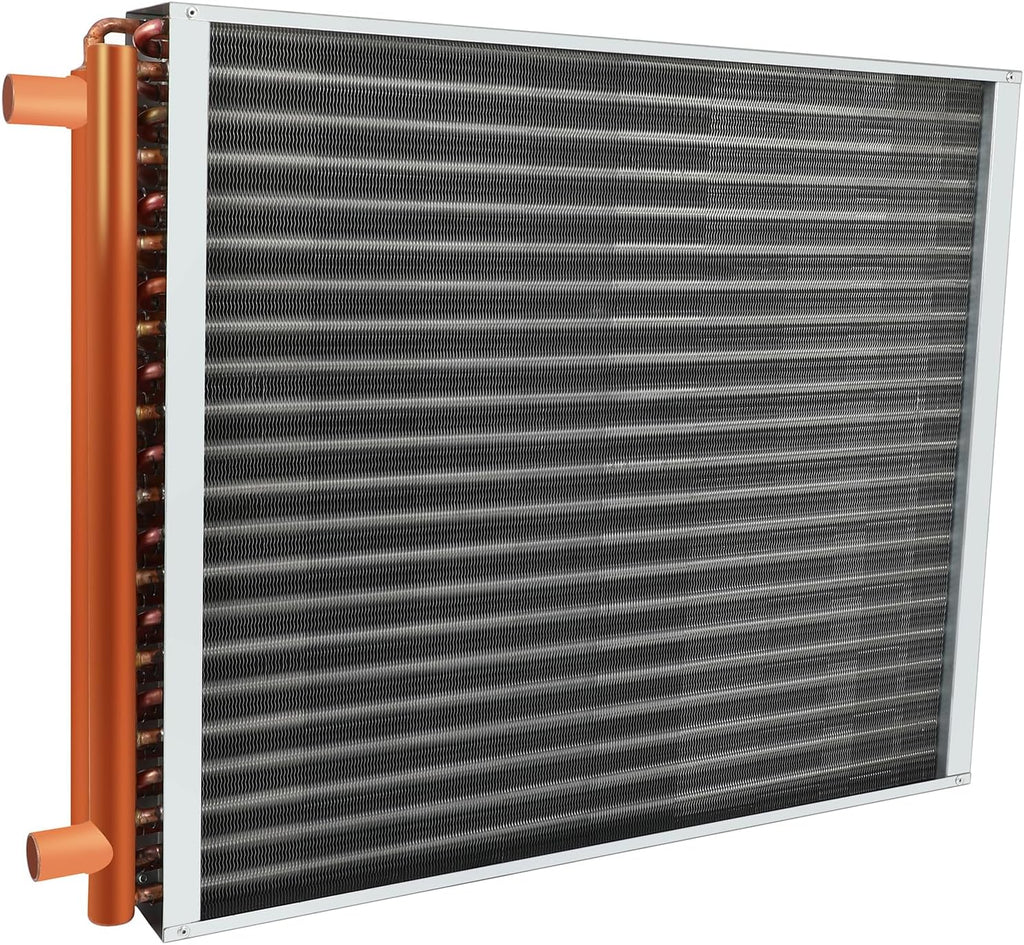 22x24 Heat Exchanger Water To Air, Forced Air Heating with 1 Copper Ports Hot Water Coil for Outdoor Wood Furnaces, Residential Heating